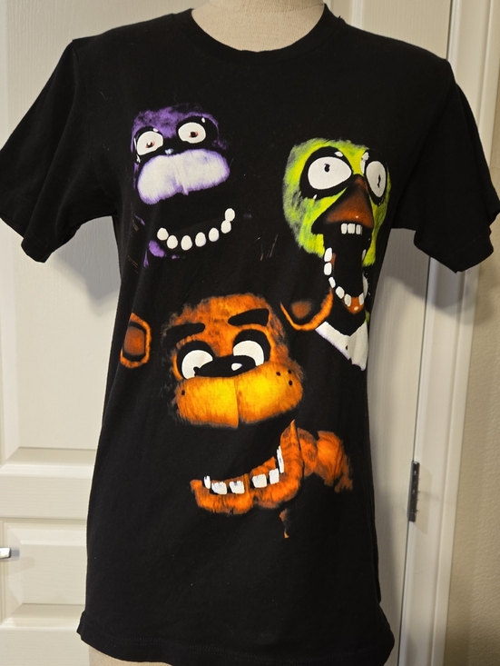 Five Nights At Freddy’S Tops - Five Nights At Freddy's Black Graphic Tee with Colorful Monster Faces